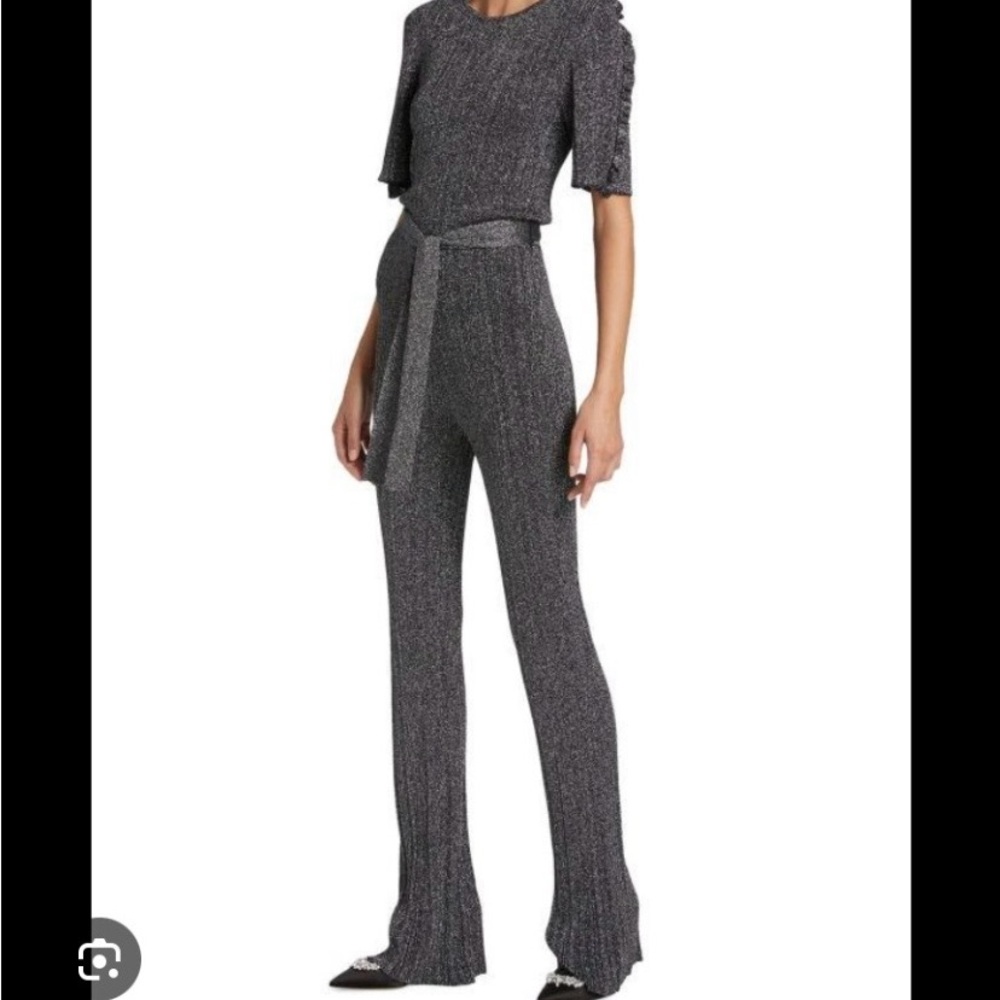 Derek Lam Metallic Pewter Knit Jumpsuit with Tie Belt